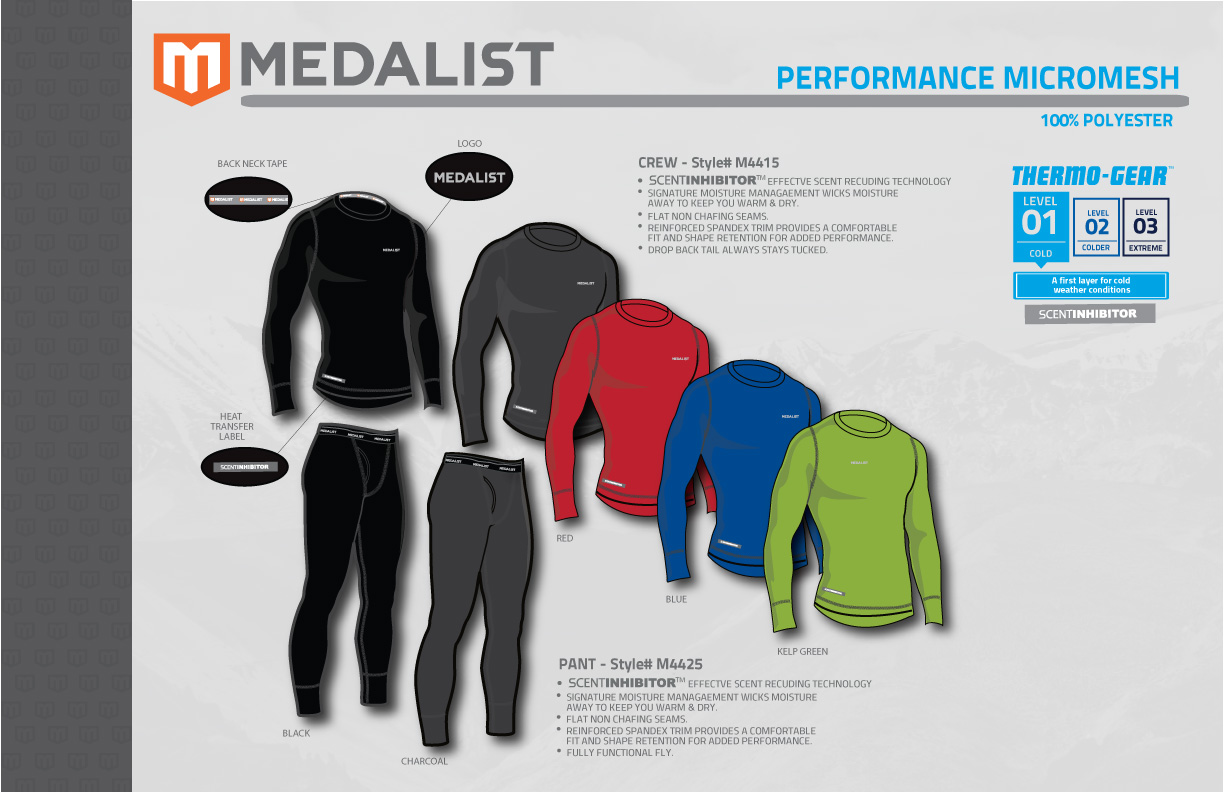 Medalist Men's Thermo-Gear Performance Micromesh Base Layer Pants White Color 